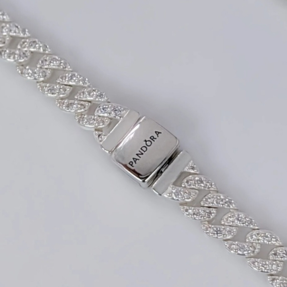PANDORA ALE TIMELESS PAVE CUBAN CHAIN NECKLACE, STERLING SILVER! NEW! - Picture 7 of 10